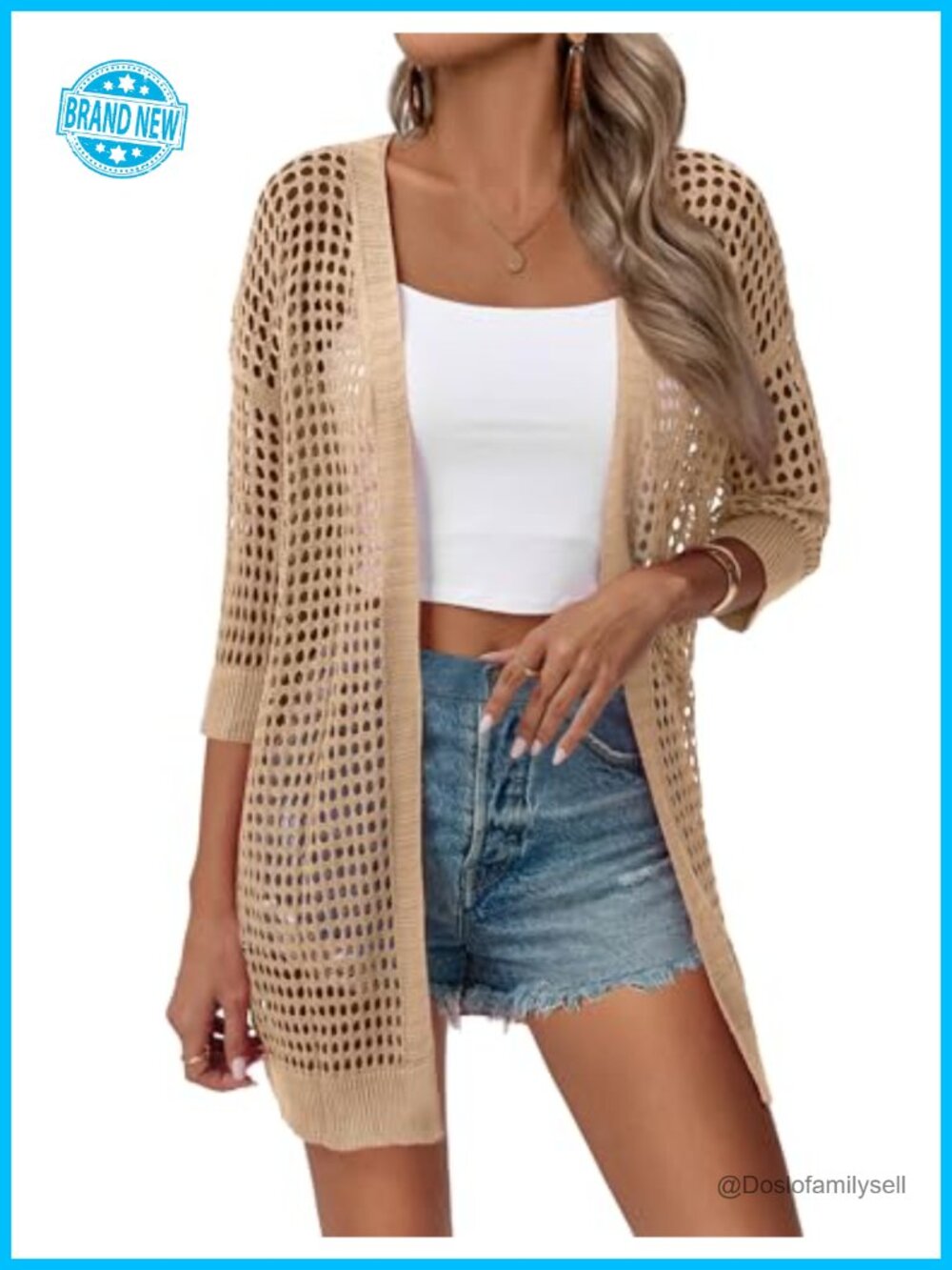 Crochet Kimono Cardigan Short Sleeve Open Front Boho Beach Coverup